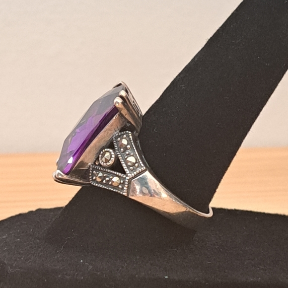 Faceted Genuine Amethyst with Marcasite Stones - Picture 4 of 7